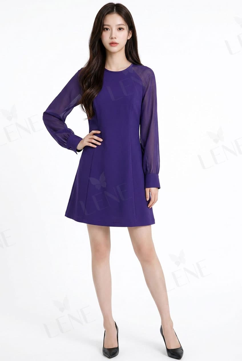 Đầm dáng A tay lụa voan bo chun - View 3