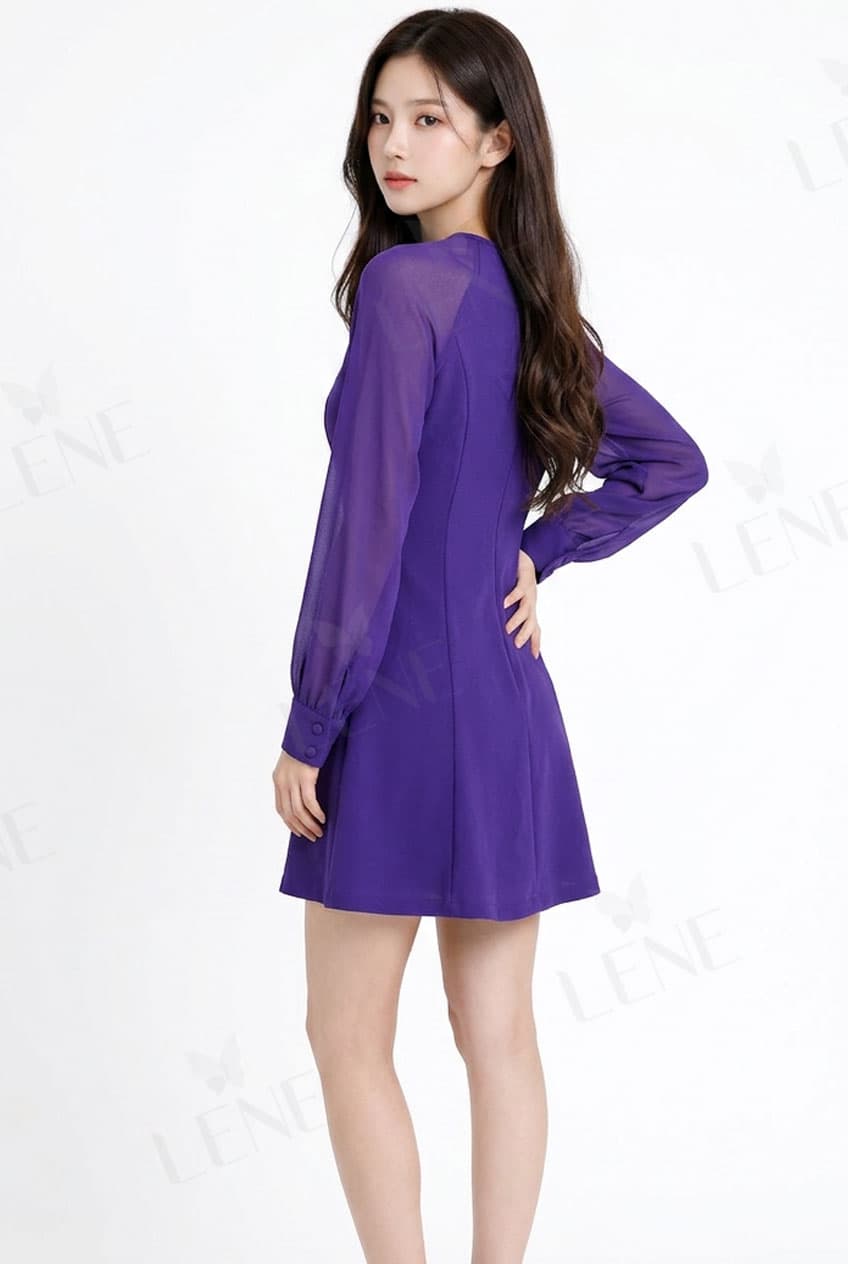 Đầm dáng A tay lụa voan bo chun - View 4