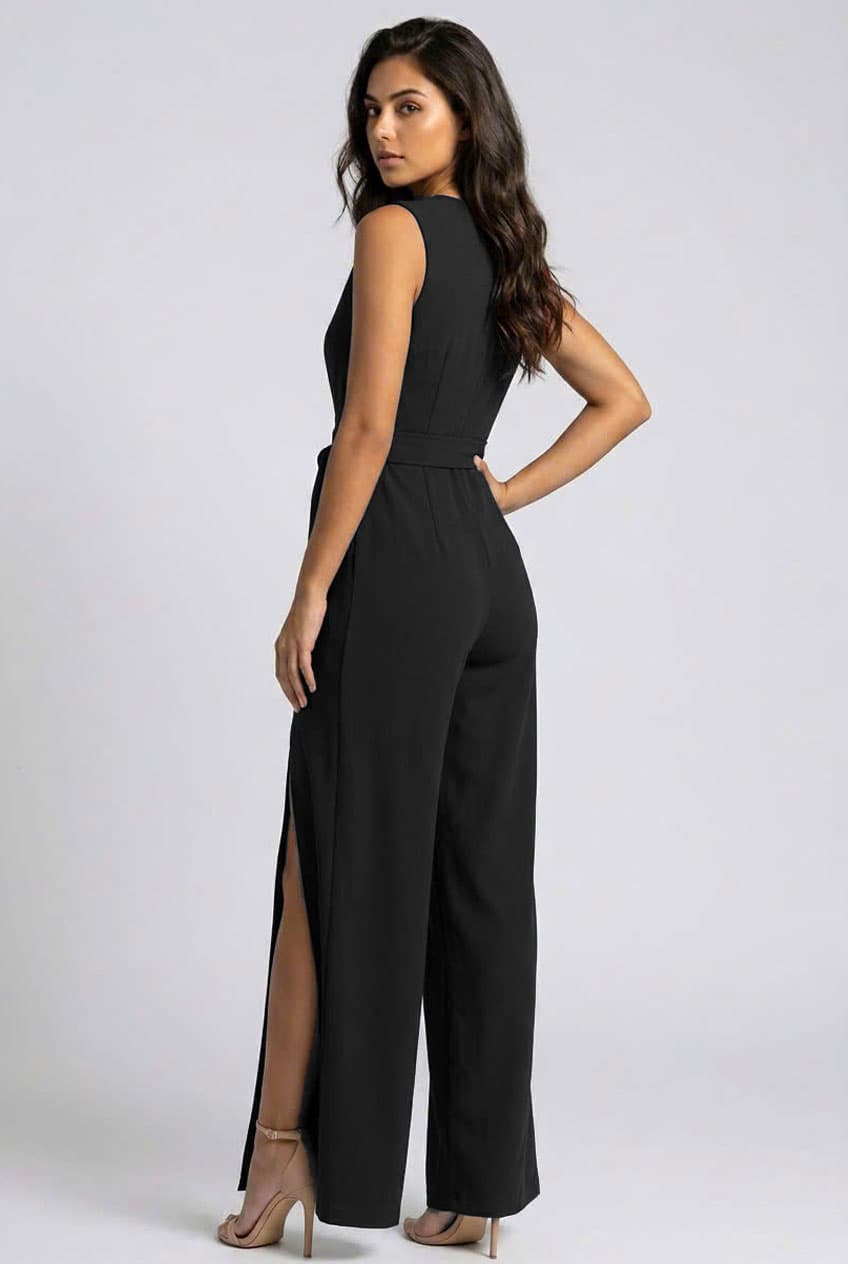 Jumpsuit cổ V đắp chéo xẻ tà tầng - View 2