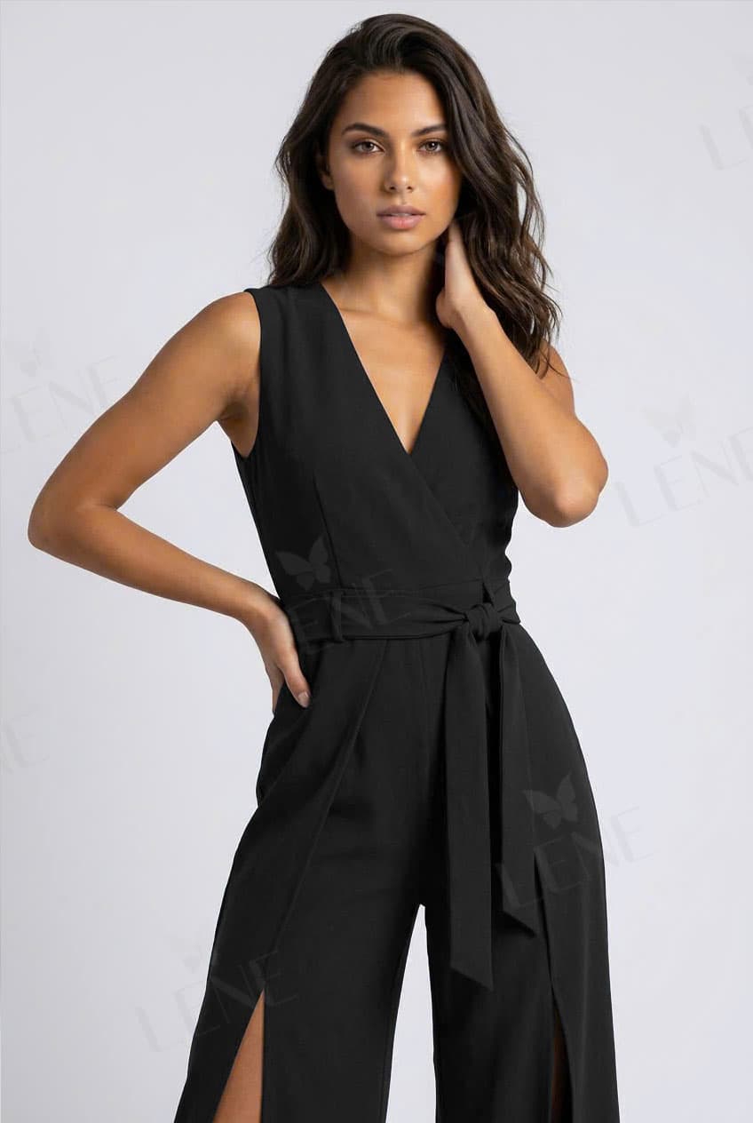 Jumpsuit cổ V đắp chéo xẻ tà tầng - View 4