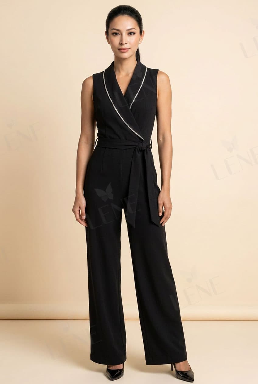 Jumpsuit cổ đức sát nách viền đá lấp lánh