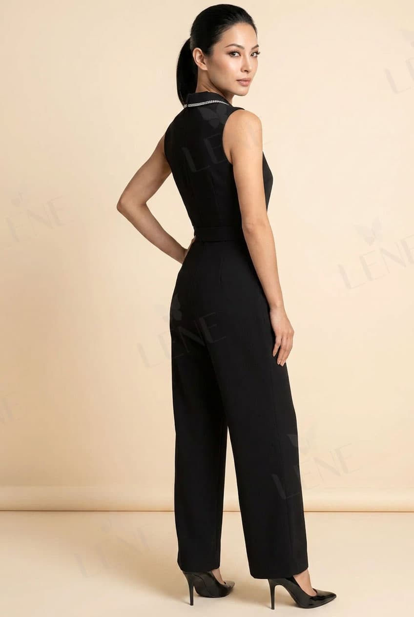 Jumpsuit cổ đức sát nách viền đá lấp lánh - View 2