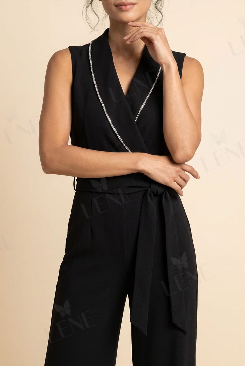 Jumpsuit cổ đức sát nách viền đá lấp lánh - View 4