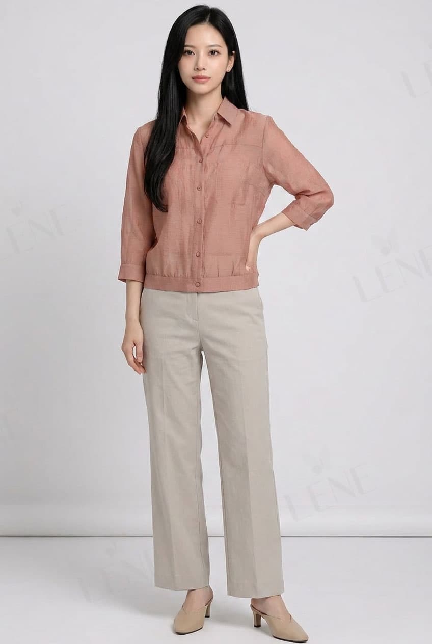 Set bộ áo sơ mi voan kính và quần tây ống suông
