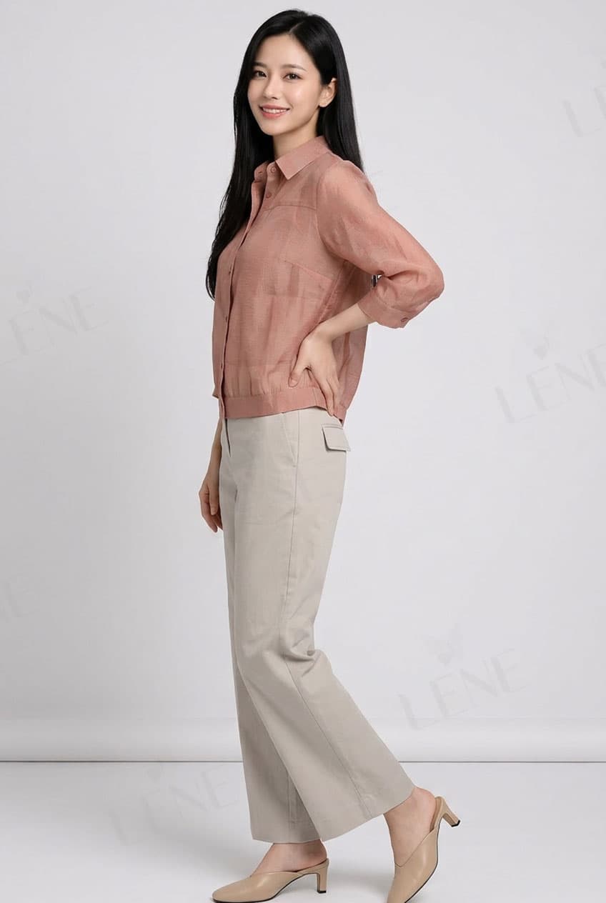 Set bộ áo sơ mi voan kính và quần tây ống suông - View 2
