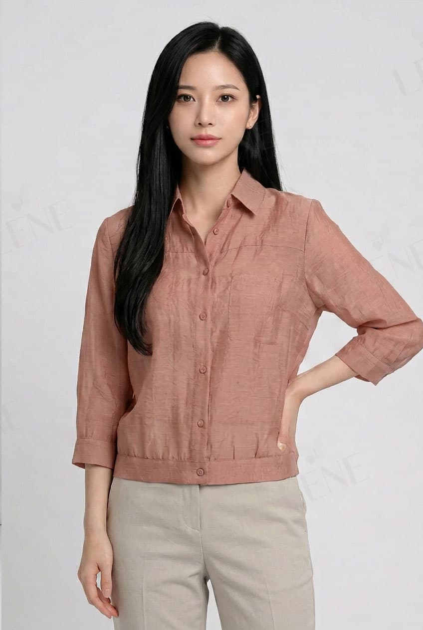 Set bộ áo sơ mi voan kính và quần tây ống suông - View 4