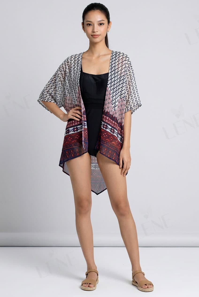 Áo choàng voan họa tiết thổ cẩm dáng rộng - View 3