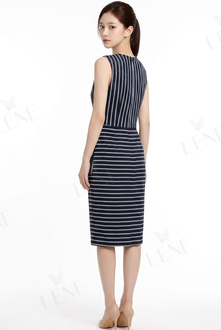Đầm bodycon sát nách cổ V họa tiết kẻ sọc - View 3