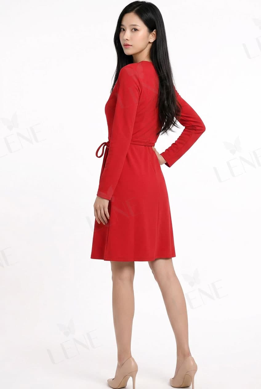 Đầm ôm cổ V đắp chéo thắt nơ eo - View 3