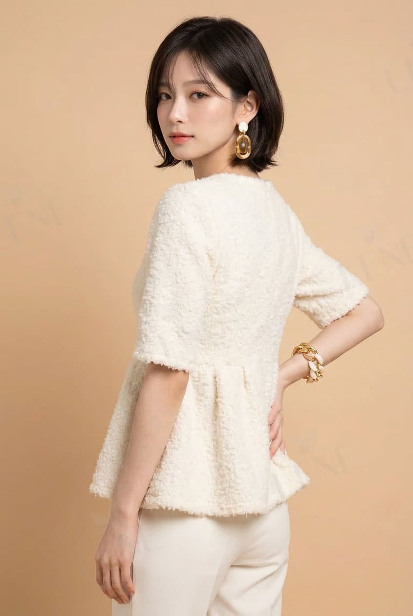Áo lông cổ tròn tay lửng phom peplum - View 2