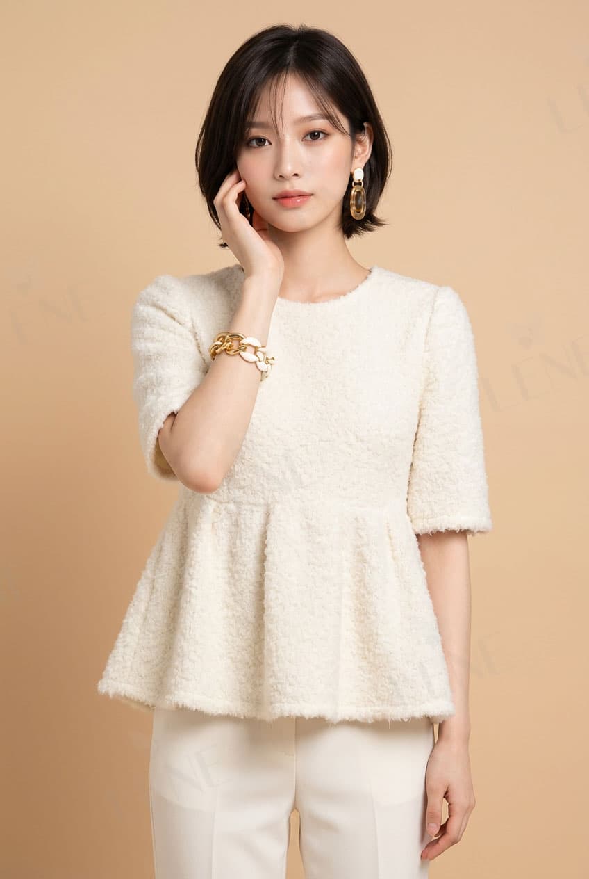 Áo lông cổ tròn tay lửng phom peplum - View 3